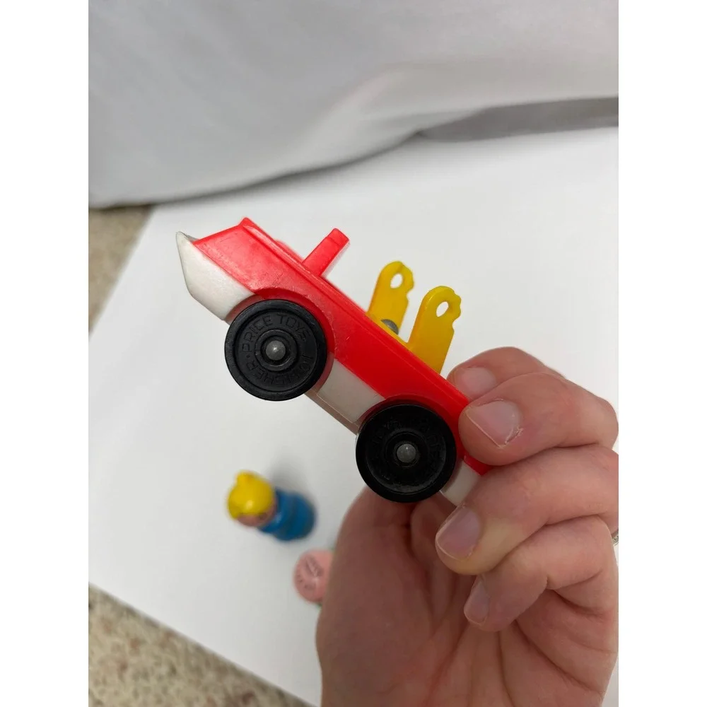 Vintage Fisher Price Little People Cars Fire Truck Wood Plastic Figures‎ Lot 7pc